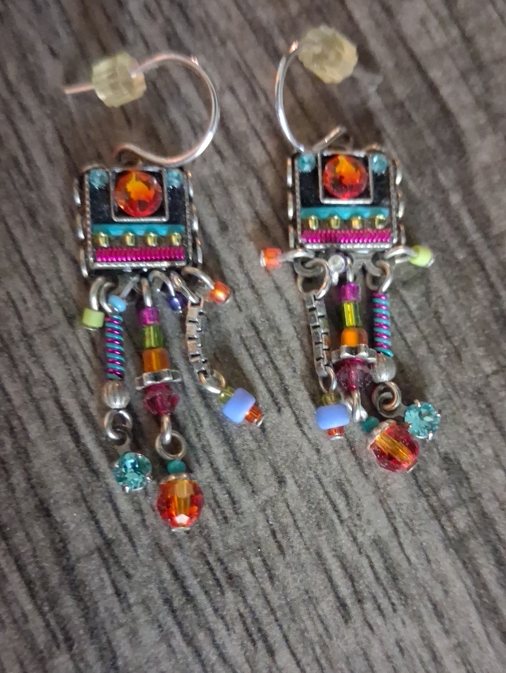Vintage Sante Fe NM CrystalColorful Beaded Dangle Southwest Earrings -Multicolor - Picture 2 of 8